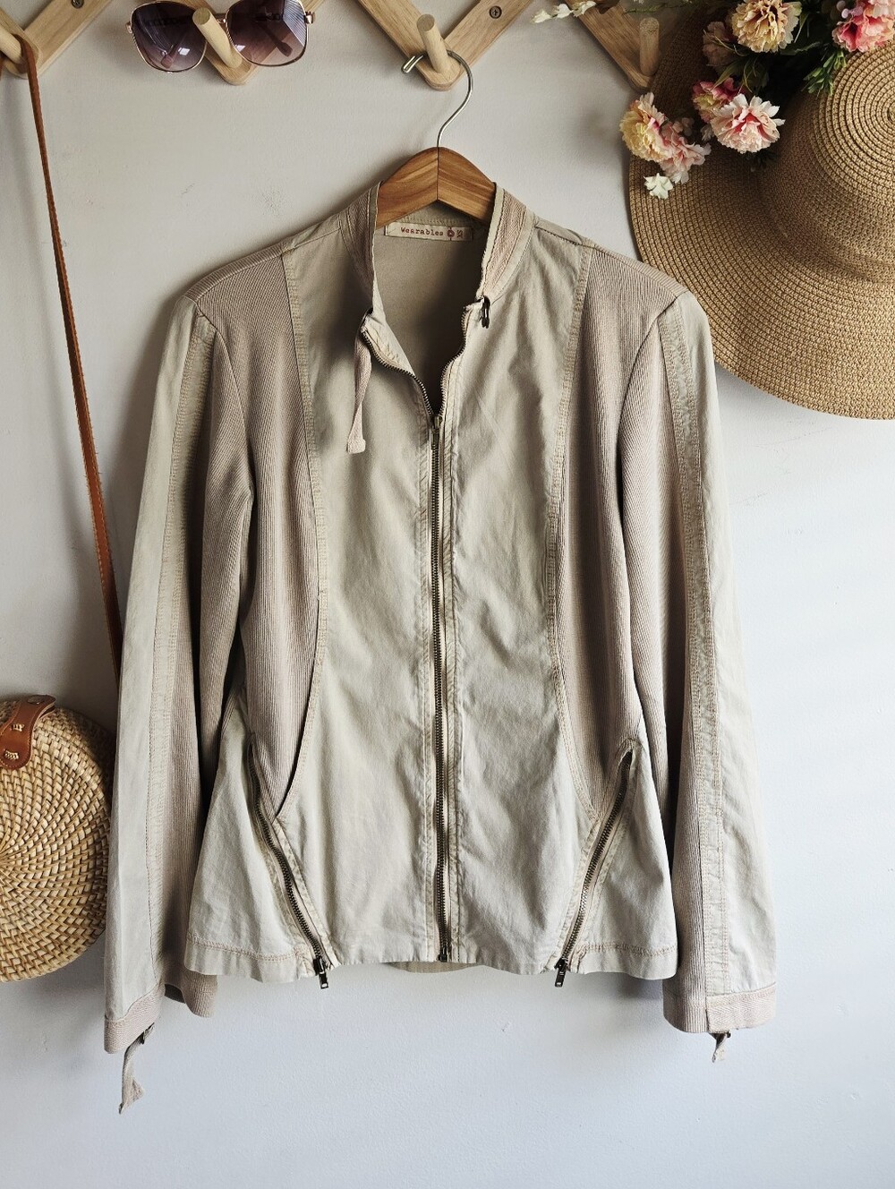Light Taupe Women’s Zip-Front Bomber Jacket